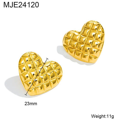 Gold Quilted Heart Stud Earrings