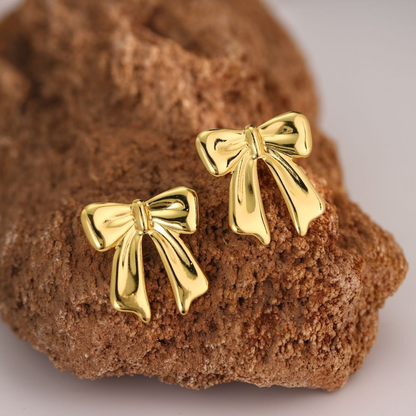 Gold Puffy Bow Stud Earrings