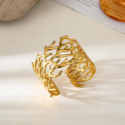 Gold Coral Branch Cutout Cuff Bangle