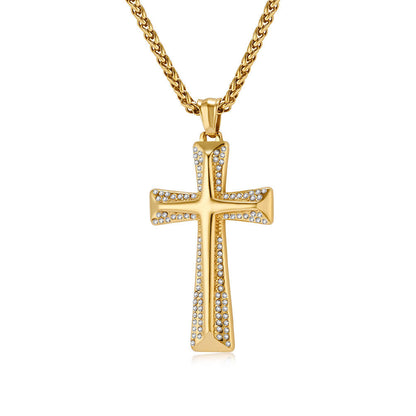 Cross Pendant Necklace – Stainless Steel Rope Chain for Men