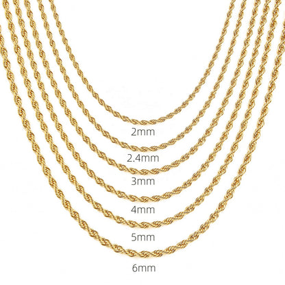 Gold Rope Chain Necklace – Stainless Steel Twisted Chain for Men & Women