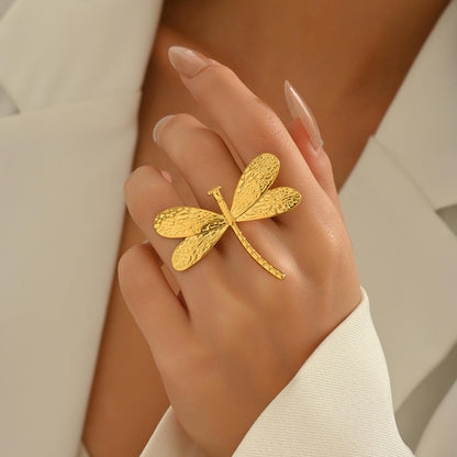 Gold Dragonfly Statement Ring