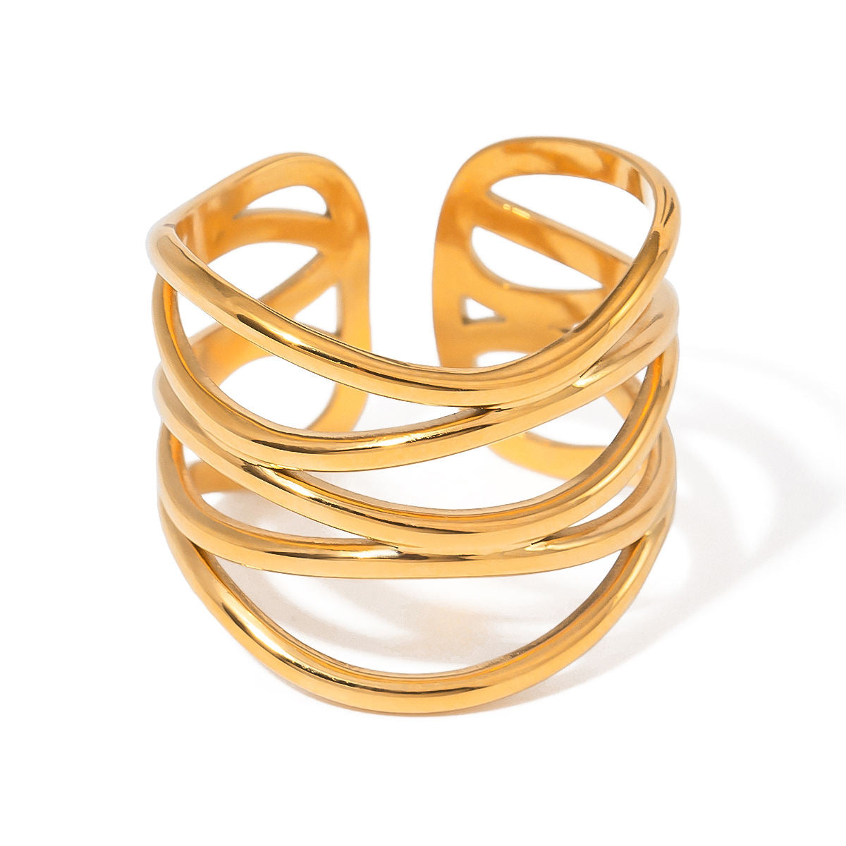Gold Multi-Layer Crossover Cuff Ring