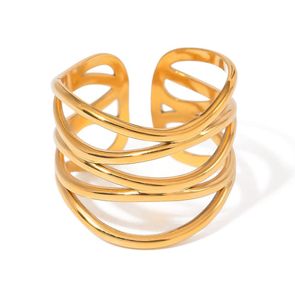 Gold Multi-Layer Crossover Cuff Ring