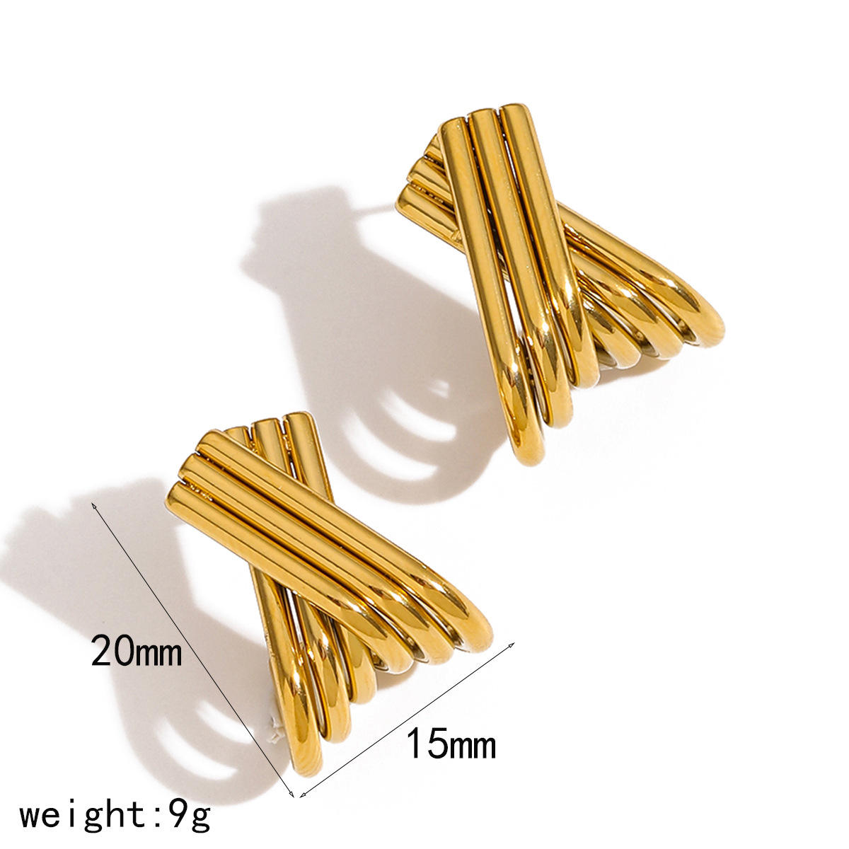 Gold Crossover Ribbed Hoop Earrings