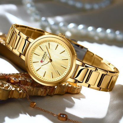 Curren Blanche Gold Wave Dial Watch – Women's Luxury Stainless Steel Timepiece