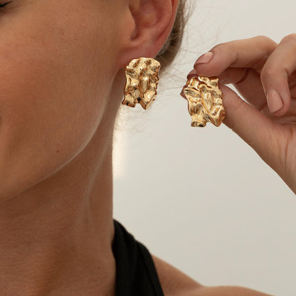Gold Molten Lava Chunk Statement Earrings