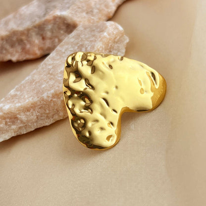 Gold Hammered Heart Statement Ring
