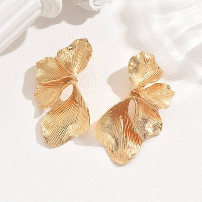 Gold Ribbed Petal Statement Earrings