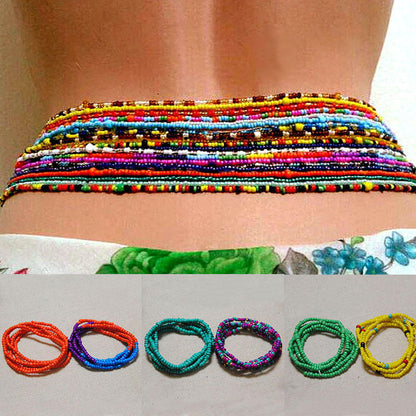Colorful African Seed Waist Bead Chain – Layered Belly Jewelry for Women