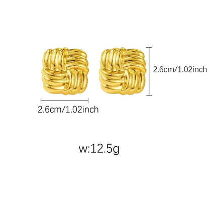 Gold Woven Knot Square Chunk Stud Earrings