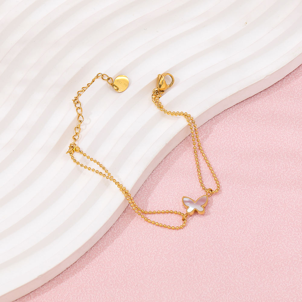 Gold Double Chain Cross Shell Bracelet