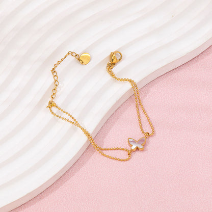 Gold Double Chain Cross Shell Bracelet