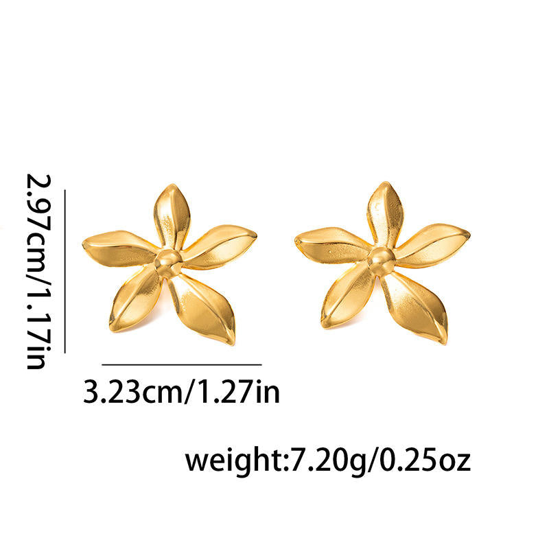 Gold Four-Petal Plumeria Stud Earrings