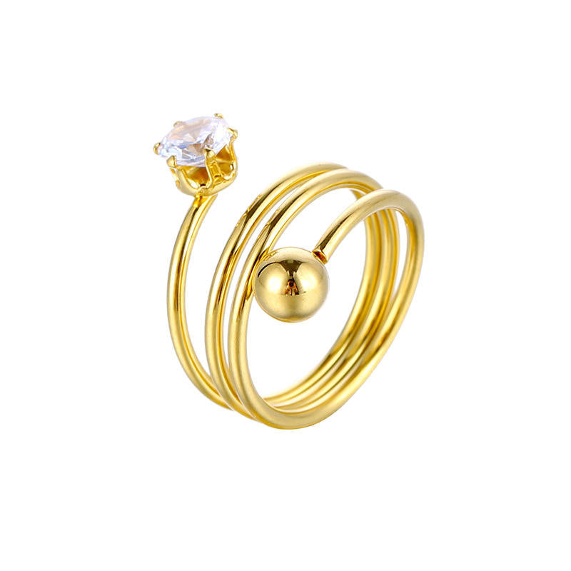 Gold Triple Spiral Crystal Crown Cuff Ring