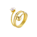 Gold Triple Spiral Crystal Crown Cuff Ring