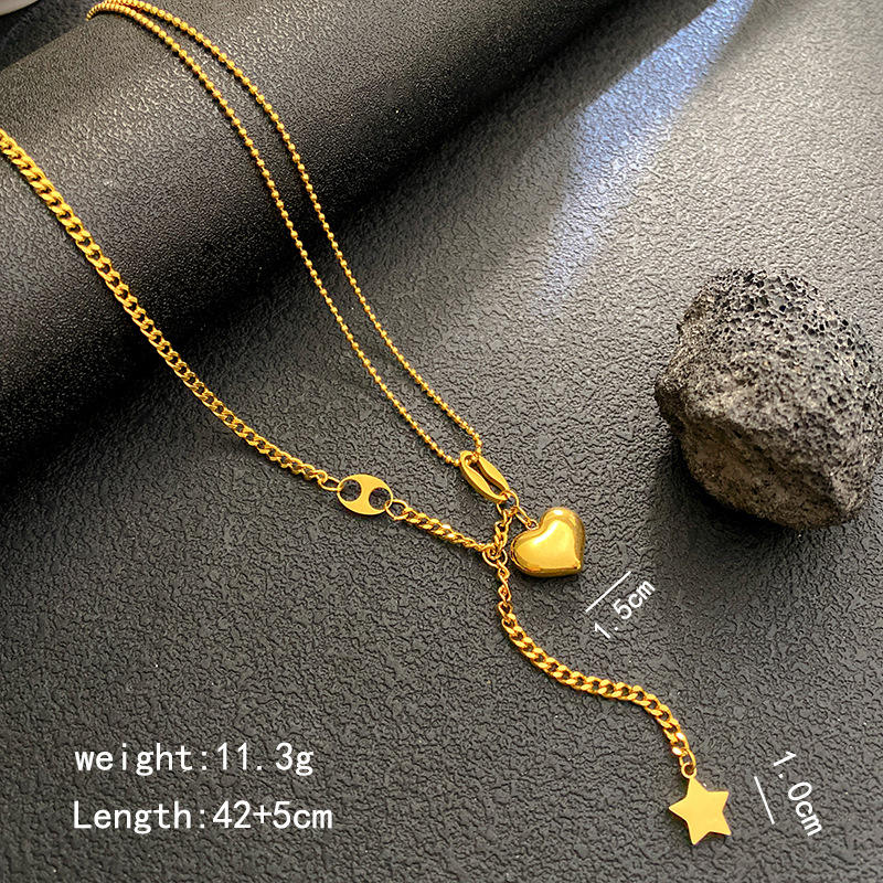 Double Layer Heart & Star Necklace – Women's Dainty Gold Jewellery