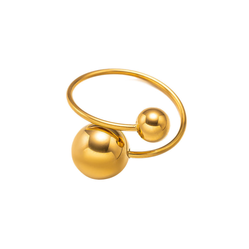 Gold Double Ball Bypass Cuff Ring