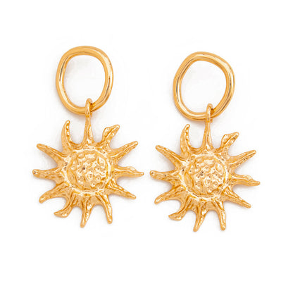 Gold Molten Sun Hoop Drop Earrings