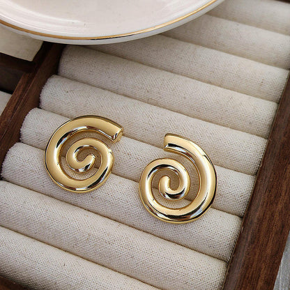 Gold Oversized Swirl Spiral Statement Earrings