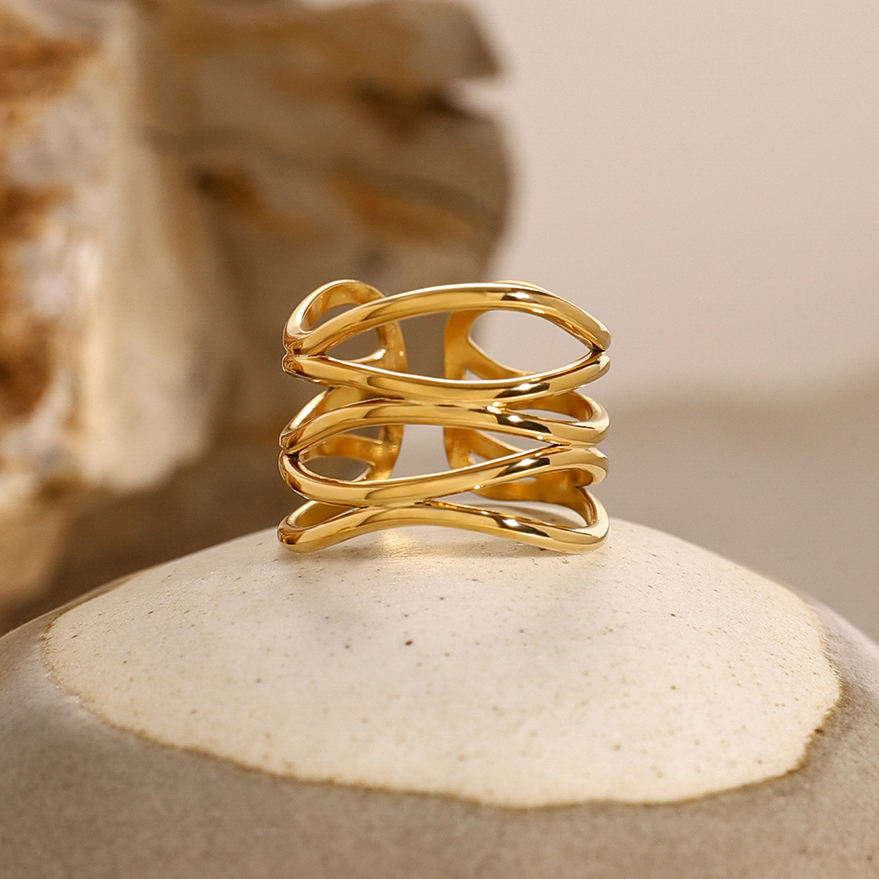 Gold Multi-Layer Crossover Cuff Ring