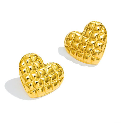 Gold Quilted Heart Stud Earrings