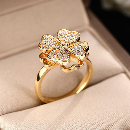 Gold Four-Leaf Clover Spinning Ring