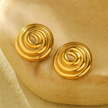 Gold Spiral Swirl Stud Earrings