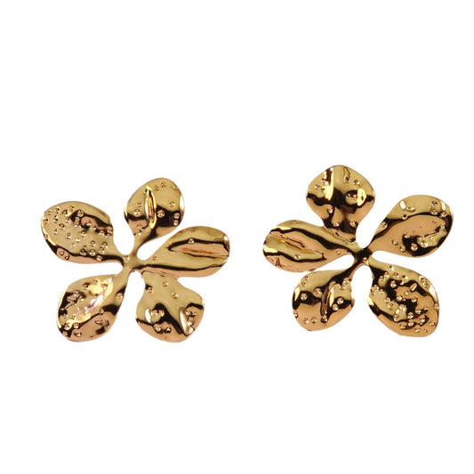 Gold Hammered Open Flower Statement Earrings
