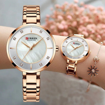 Curren Blanche Gold Pearl Diamond Watch – Women's Luxury Stainless Steel Timepiece