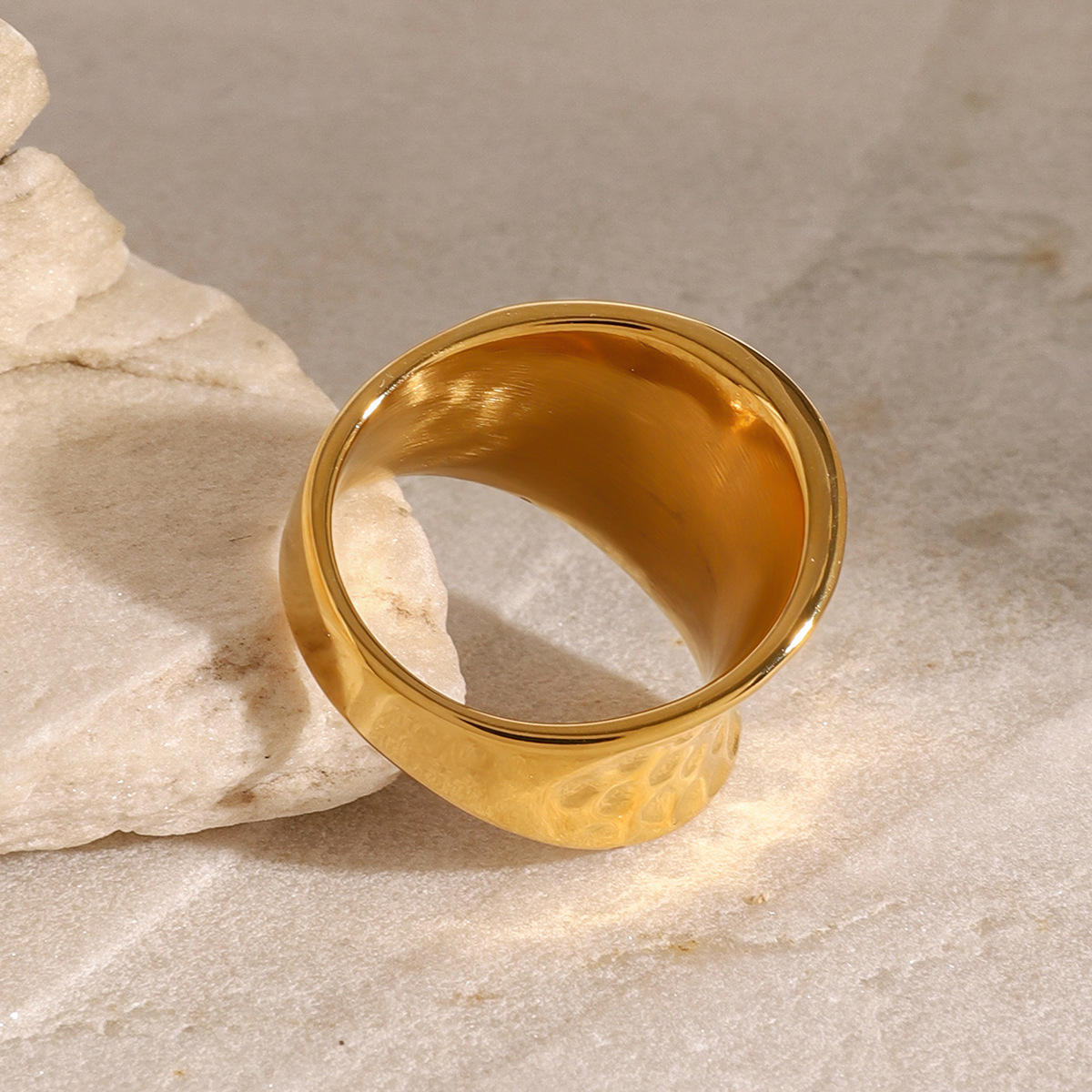 Gold Hammered Wide Band Ring