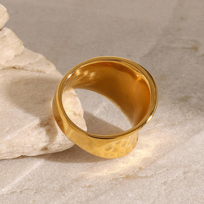 Gold Hammered Wide Band Ring