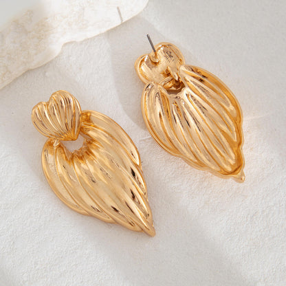 Gold Ribbed Twisted Heart Drop Earrings