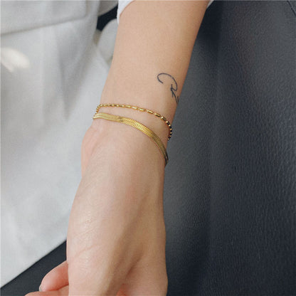 Gold Layered Herringbone & Satellite Bracelet Set