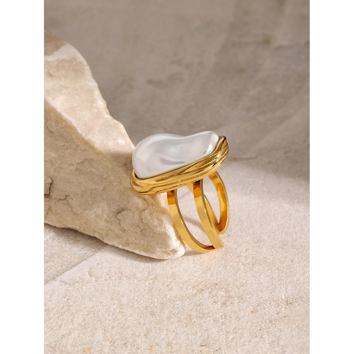 Gold Wire-Wrapped Baroque Pearl Ring