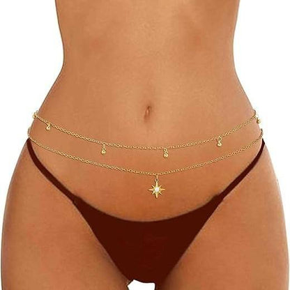Gold Layered Star Charm Belly Chain – Dainty Waist Chain for Women