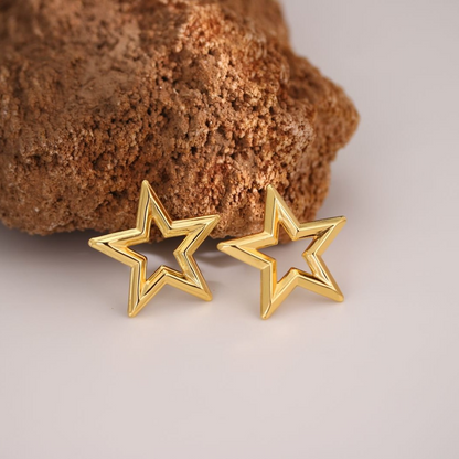 Gold Open Star Outline Stud Earrings