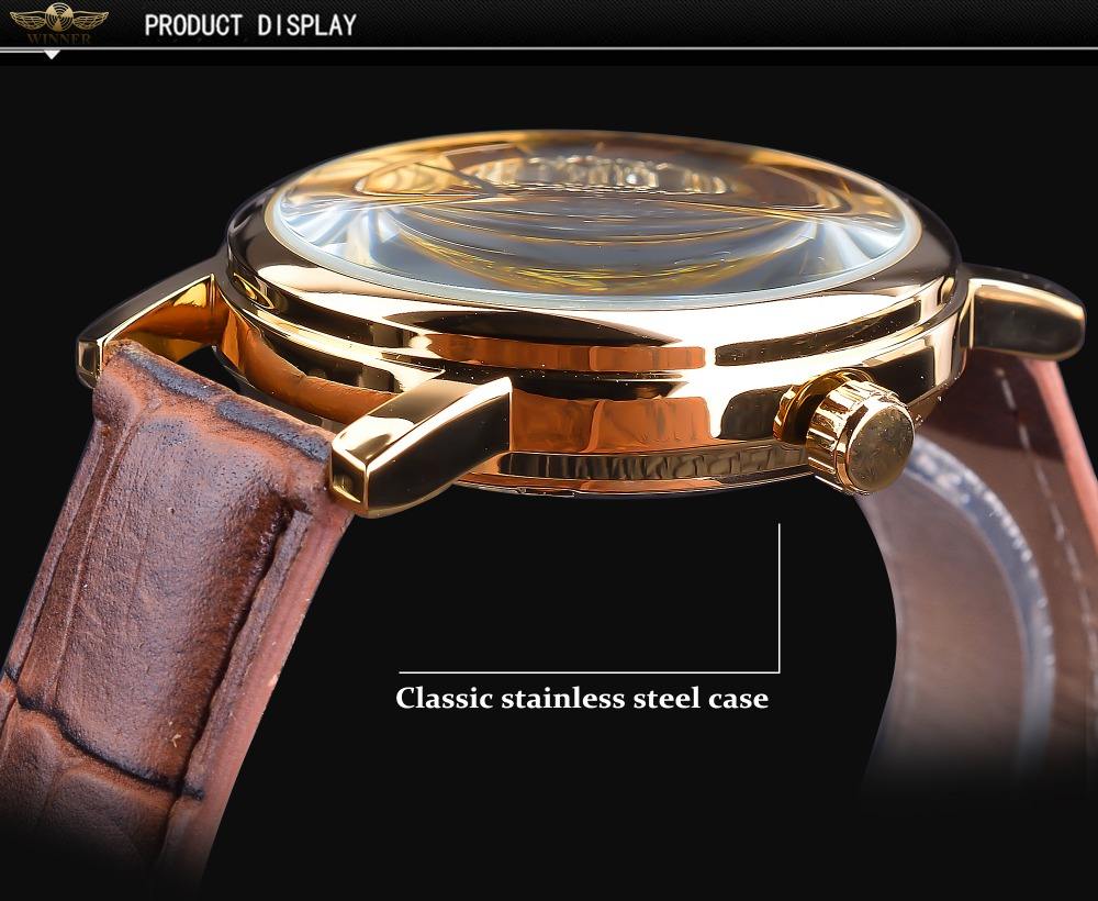 Winner Royal Skeleton Mechanical Watch – Men's Luxury Gold Timepiece