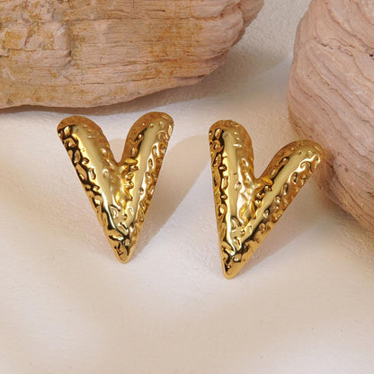 Gold Hammered Chevron Arrow Statement Earrings