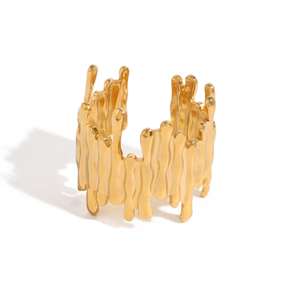 Gold Molten Drip Wide Cuff Ring