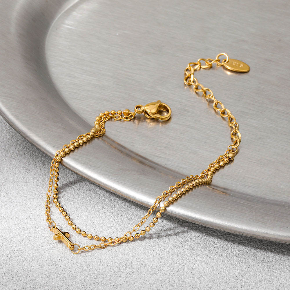 Gold Double Chain Cross Bracelet