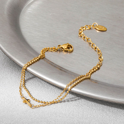 Gold Double Chain Cross Bracelet