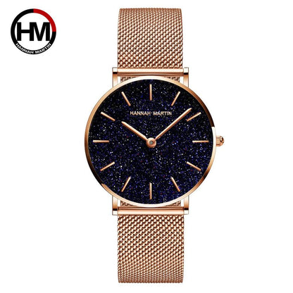 Hannah Martin Starry Sky Rose Gold Mesh Watch – Women's Luxury Timepiece