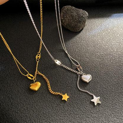 Double Layer Heart & Star Necklace – Women's Dainty Gold Jewellery