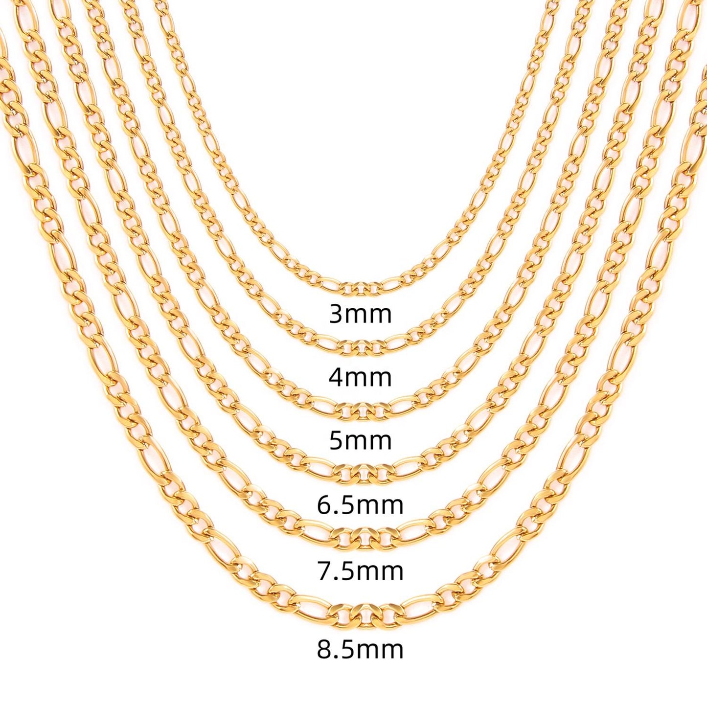 Gold Figaro Chain Necklace – 18K Gold-Plated Stainless Steel for Men & Women