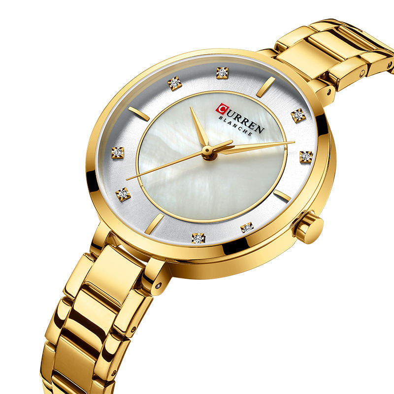 Curren Blanche Gold Pearl Diamond Watch – Women's Luxury Stainless Steel Timepiece