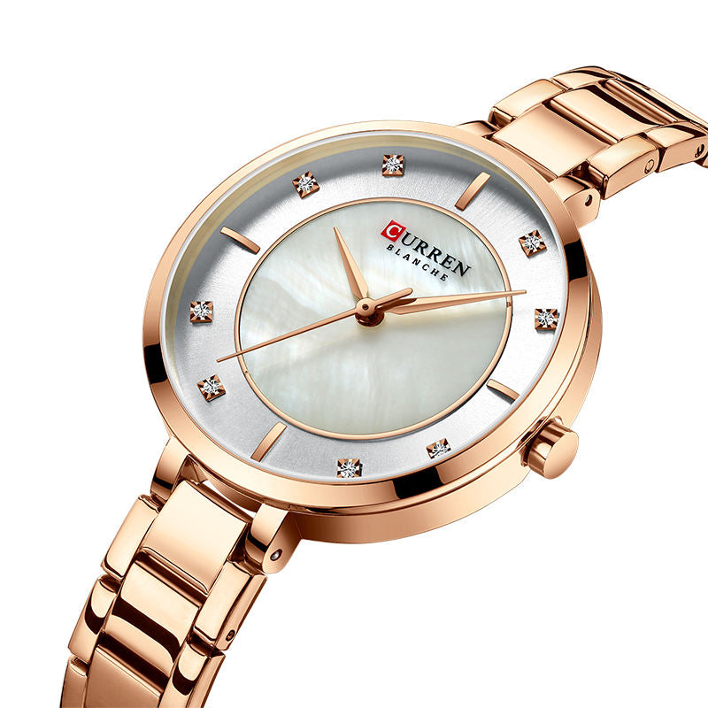 Curren Blanche Gold Pearl Diamond Watch – Women's Luxury Stainless Steel Timepiece