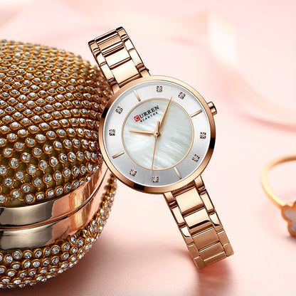 Curren Blanche Gold Pearl Diamond Watch – Women's Luxury Stainless Steel Timepiece