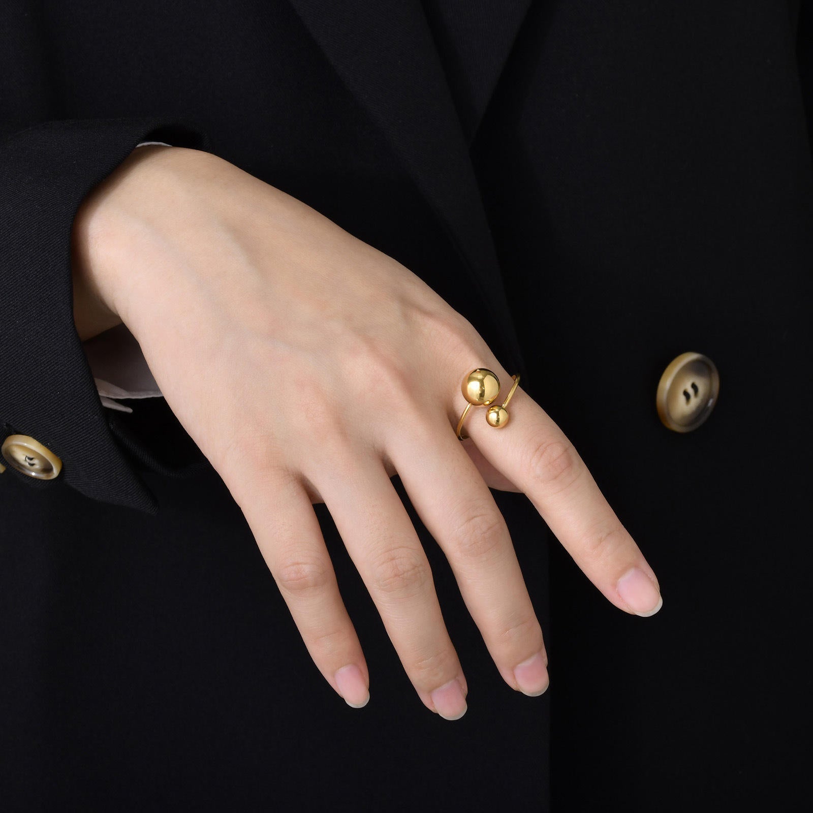 Gold Double Ball Bypass Cuff Ring