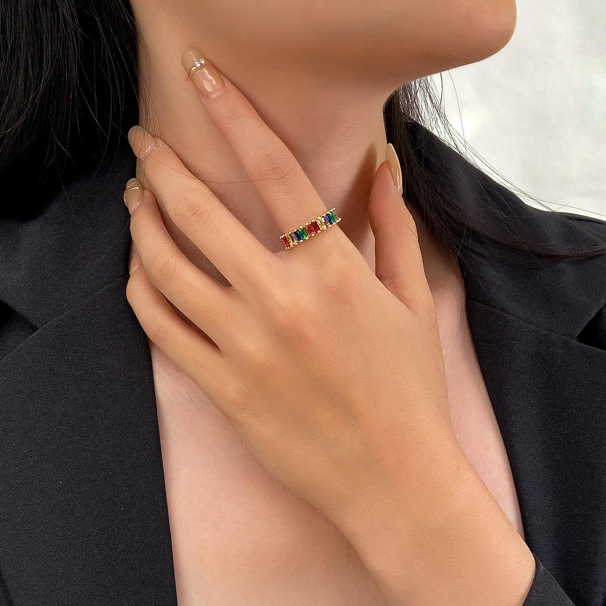 Gold Rainbow Baguette Open Ring